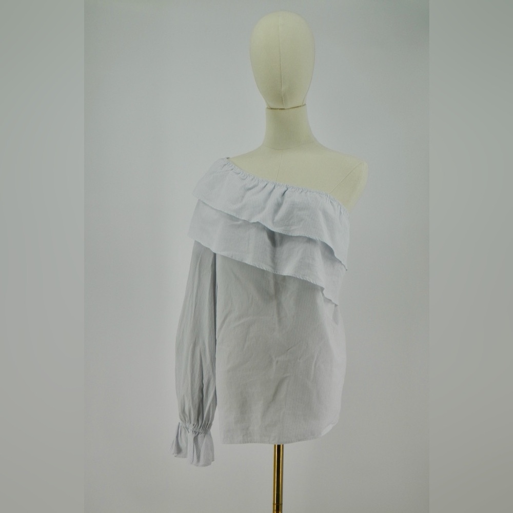 Who What Wear - Striped Long Ruffle Sleeve One Shoulder Top